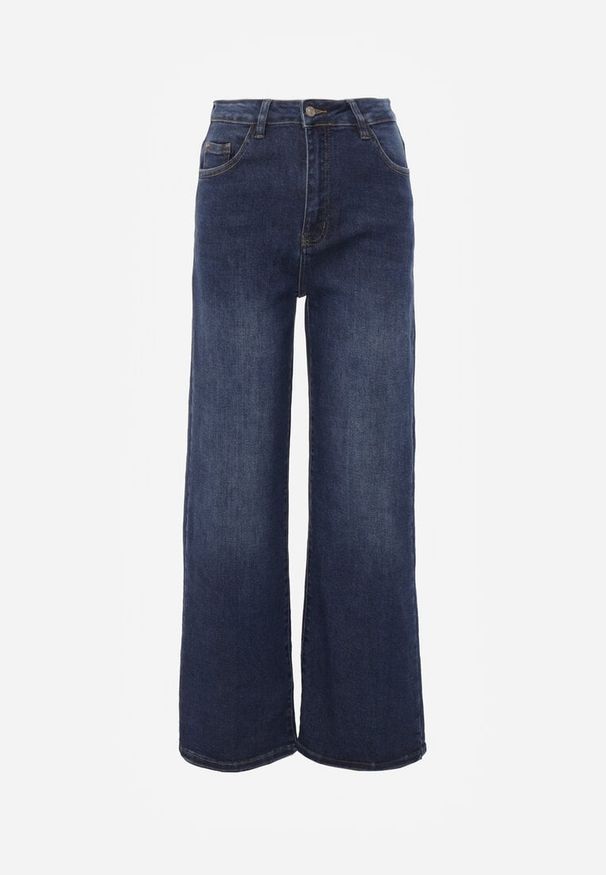 Born2be - Niebieskie Szerokie Jeansy Regular Waist z Bawełną i Dodatkiem Wiskozy Physoesa. Okazja: na co dzień. Kolor: niebieski. Wzór: gładki. Styl: klasyczny, casual