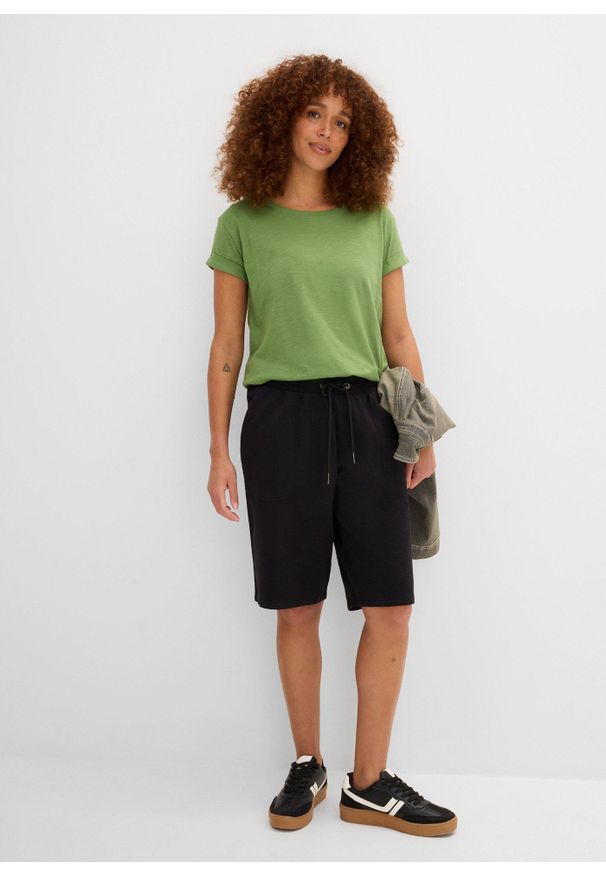 bonprix - Bermudy dresowe z czystej bawełny. Kolor: czarny. Materiał: bawełna, dresówka