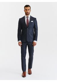 Pako Lorente - PAKO LORENTE – Granatowe spodnie garniturowe w bordową kratę Windowpane. Kolor: czerwony, niebieski, wielokolorowy. Materiał: poliester, wełna, elastan
