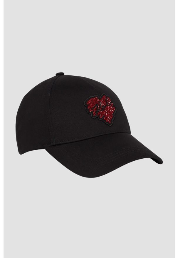 Karl Lagerfeld - KARL LAGERFELD Czarna damska czapka z daszkiem z sercem. Kolor: czarny. Materiał: bawełna. Wzór: aplikacja. Styl: klasyczny, elegancki, casual
