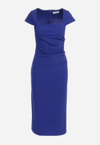 Born2be - Granatowa Sukienka Midi z Kwadratowym Dekoltem Revinane. Okazja: na co dzień. Typ kołnierza: dekolt kwadratowy. Kolor: niebieski. Styl: casual, elegancki. Długość: midi #2