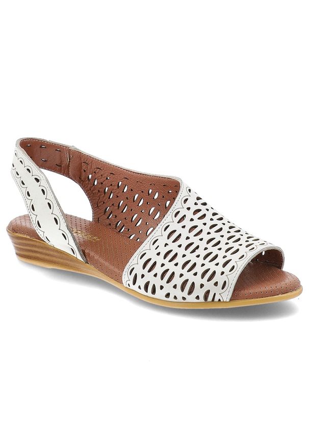 Sandały damskie Artiker, eleganckie ze skóry naturalnej wsuwane na płaskim obcasie, białe, 56C2549. Okazja: na co dzień. Zapięcie: bez zapięcia. Kolor: biały. Wzór: ażurowy. Materiał: skóra. Sezon: lato. Obcas: na obcasie. Styl: elegancki. Wysokość obcasa: niski