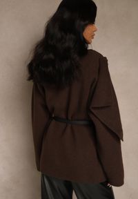 Renee - Brązowy Elegancki Kardigan z Wiskozy z Paskiem i Narzutką Roweda. Kolor: brązowy. Materiał: wiskoza. Styl: elegancki #5