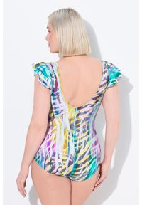 ULLA POPKEN - Damski Kostium kąpielowy zwierzęce paski miękkie miseczki falbana z ramiączkach. Kolekcja: plus size. Kolor: brązowy. Materiał: elastan, poliamid, materiał. Wzór: motyw zwierzęcy, paski