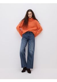 Reserved - Jeansy wide leg z aplikacją - indigo jeans. Wzór: aplikacja #1