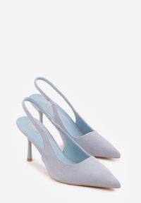 Renee - Niebieskie Sandały Slingback na Szpilce z Imitacji Zamszu Carilona. Zapięcie: bez zapięcia. Kolor: niebieski. Materiał: zamsz. Sezon: lato. Obcas: na szpilce. Wysokość obcasa: średni #6