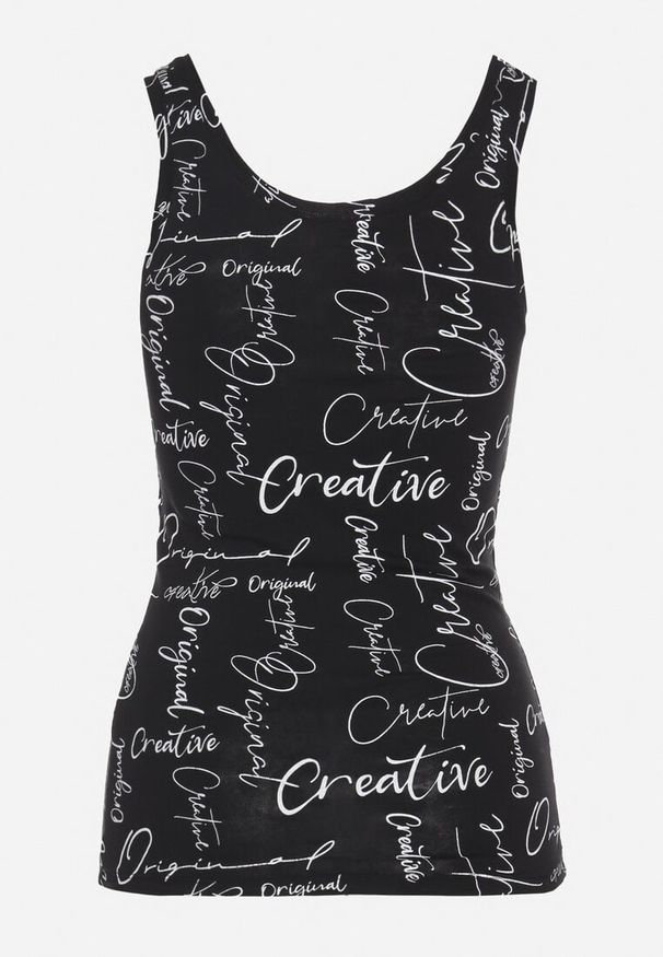 Born2be - Czarny Top z Bawełny z Napisami Savanette. Okazja: na co dzień. Kolor: czarny. Materiał: bawełna. Wzór: napisy. Styl: casual