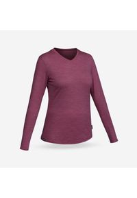 FORCLAZ - Koszulka trekkingowa damska Forclaz Travel 500 merino. Kolor: fioletowy. Materiał: materiał, wełna, akryl #1