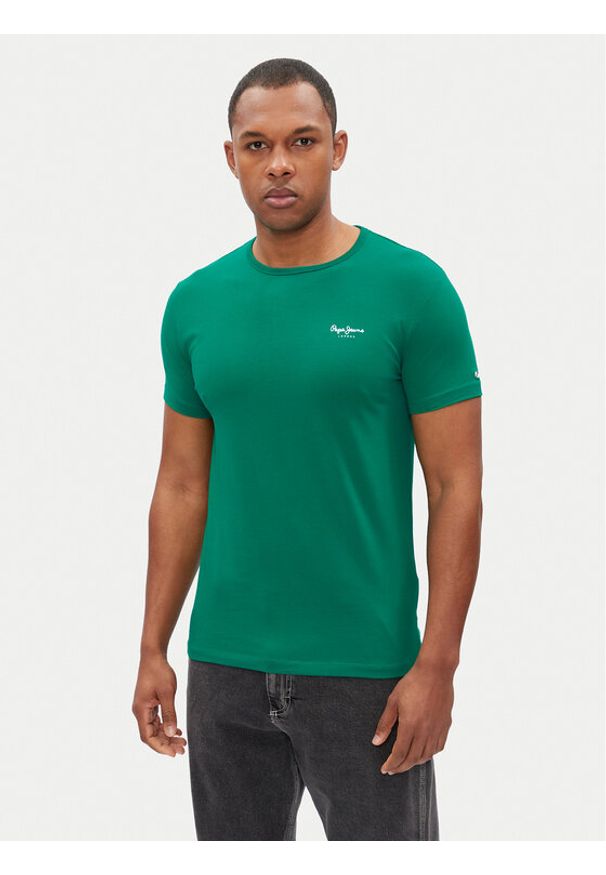 Pepe Jeans T-Shirt Original Basic PM508212 Zielony Slim Fit. Kolor: zielony. Materiał: bawełna