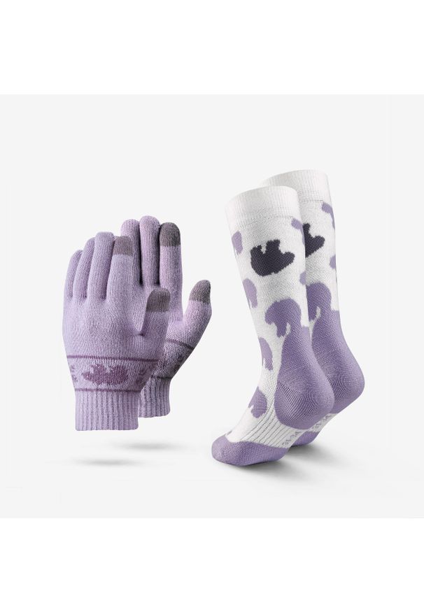quechua - Rękawice i skarpety turystyczne dla dzieci Quechua Edycja limitowana. Kolor: fioletowy. Materiał: dzianina. Sezon: lato. Sport: turystyka piesza