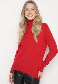 Born2be - Czerwony Casualowy Golf z Wełną o Prostym Kroju Reiselia. Okazja: na co dzień. Typ kołnierza: golf. Kolor: czerwony. Materiał: wełna. Styl: casual #2