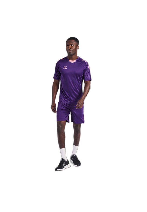 Koszulka piłkarska z krótkim rękawem męska Hummel Core XK Poly Jersey S/S. Kolor: fioletowy, różowy, wielokolorowy. Materiał: jersey. Długość rękawa: krótki rękaw. Długość: krótkie. Sport: piłka nożna