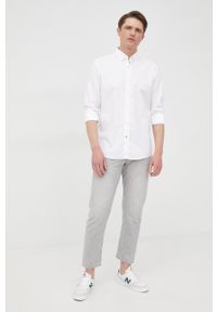 BOSS koszula bawełniana męska kolor biały slim z kołnierzykiem button-down. Typ kołnierza: button down. Kolor: biały. Materiał: bawełna #4