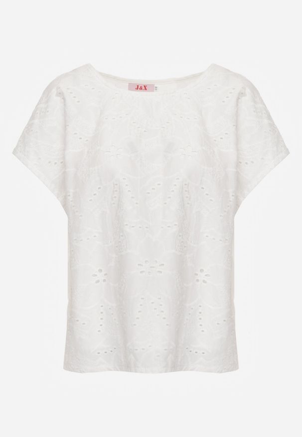 Born2be - Biała Bluzka Bawełniana z Ażurowymi Wycięciami Ryrlea. Okazja: na co dzień. Kolor: biały. Materiał: bawełna. Długość: długie. Wzór: ażurowy. Styl: casual, klasyczny