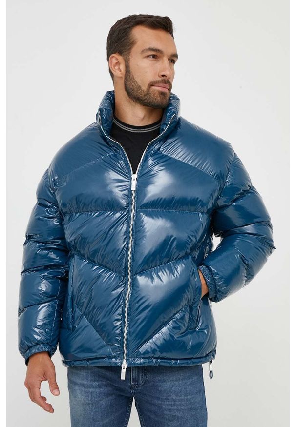 Armani Exchange kurtka puchowa męska kolor niebieski zimowa. Kolor: niebieski. Materiał: puch. Sezon: zima