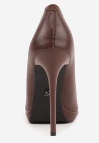 Renee - Brązowe Szpilki Vices na Grubej Podeszwie z Wkładką ze Skóry Naturalnej Ahrrie. Okazja: na ślub cywilny, na wesele, na imprezę. Kolor: brązowy. Materiał: skóra. Obcas: na szpilce. Styl: klasyczny #7