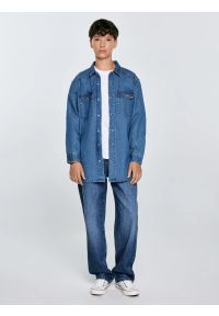 Big-Star - Koszula chłopięca jeansowa niebieska Western 121. Okazja: na co dzień. Kolor: niebieski. Materiał: jeans. Wzór: melanż. Styl: klasyczny, casual