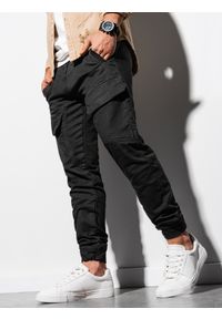 Ombre Clothing - Spodnie męskie joggery P925 - czarne - XL. Okazja: na co dzień. Kolor: czarny. Materiał: bawełna, poliester, elastan. Styl: casual #1