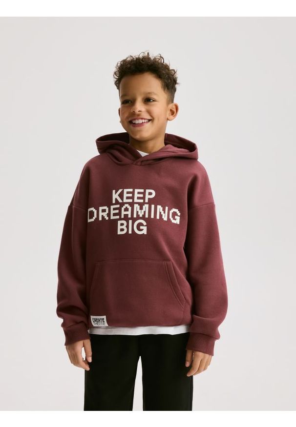 Reserved - Bluza z kapturem - bordowy. Typ kołnierza: kaptur. Kolor: czerwony. Materiał: bawełna, dzianina