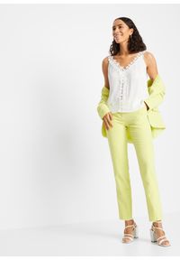 bonprix - Top bez rękawów z kreszowanego materiału. Typ kołnierza: dekolt w serek. Kolor: biały. Materiał: materiał, koronka. Długość rękawa: bez rękawów. Wzór: koronka #3