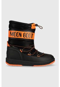 Moon Boot śniegowce dziecięce MOON BOOT JR BOY SPORT kolor czarny. Nosek buta: okrągły. Kolor: czarny. Materiał: guma. Szerokość cholewki: normalna. Styl: sportowy #1