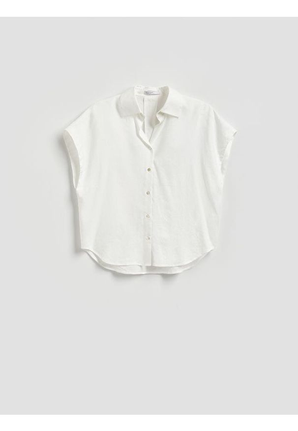 Reserved - Koszula z lnem - biały. Kolor: biały. Materiał: len