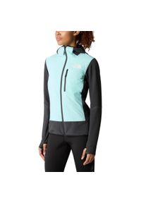 Kurtka przejściowa damska The North Face Dawn Turn Hybrid Ventrix Midlayer. Kolor: szary, niebieski, wielokolorowy. Materiał: skóra