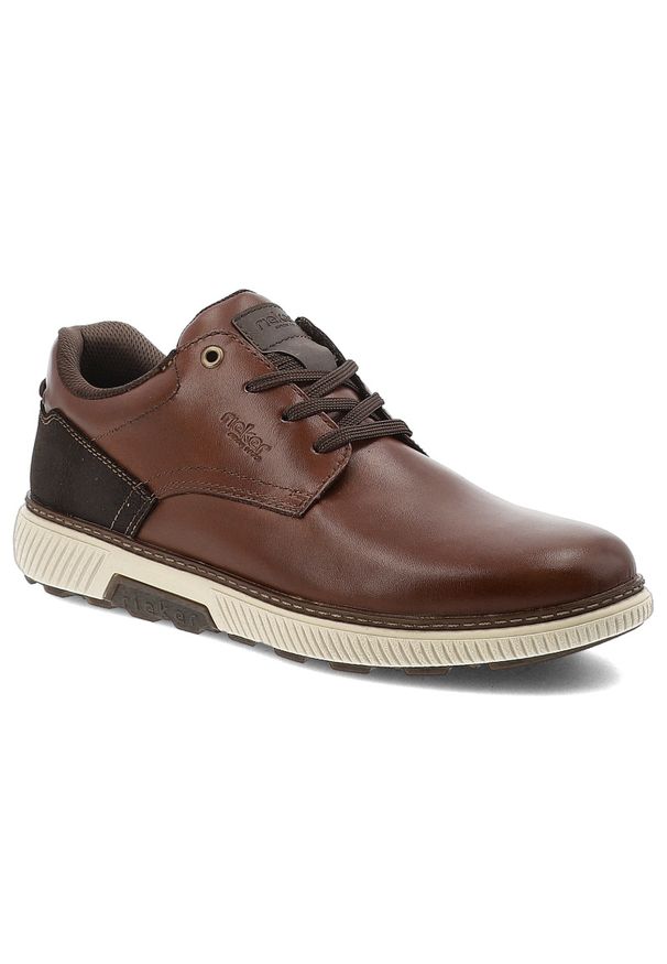 Brązowe Półbuty Rieker Męskie Eleganckie Buty. Okazja: na co dzień, do pracy. Zapięcie: sznurówki. Kolor: brązowy. Materiał: skóra. Styl: elegancki