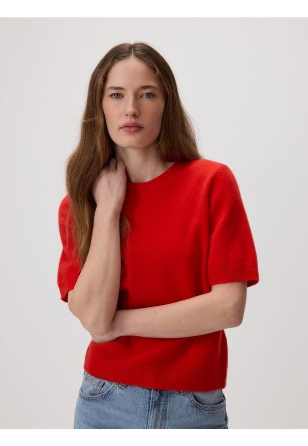 Reserved - Wełniany sweter - czerwony. Kolor: czerwony. Materiał: wełna