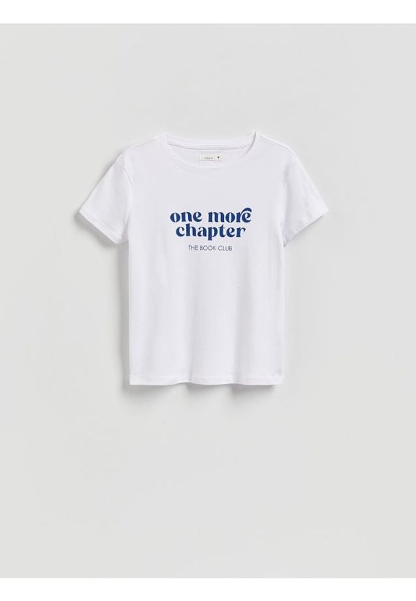 Reserved - T-shirt z nadrukiem - biały. Kolor: biały. Materiał: bawełna. Wzór: nadruk