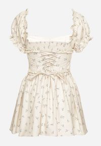 Born2be - Żółta Sukienka Vices z Bufkami Falbankami i Wiązaniem w Kwiaty Tolalira. Okazja: na co dzień. Typ kołnierza: kołnierz z falbankami. Kolor: żółty. Materiał: skóra. Wzór: kwiaty. Styl: klasyczny, casual, elegancki #2