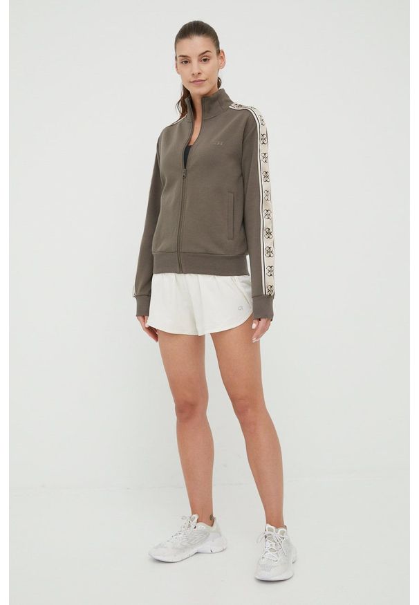 Guess bluza damska kolor brązowy z aplikacją. Okazja: na co dzień. Kolor: brązowy. Materiał: dzianina. Wzór: aplikacja. Styl: casual