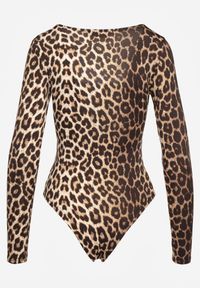 Renee - Brązowe Body w Panterkę z Kwadratowym Dekoltem i Długim Rękawem Gazzla. Typ kołnierza: dekolt kwadratowy. Kolor: brązowy. Długość rękawa: długi rękaw. Długość: długie. Wzór: motyw zwierzęcy #8