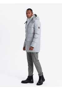 Ombre Clothing - Ciepła długa męska kurtka typu parka z wełną – jasnoszary melanż V3 - Rozmiar: L. Kolor: szary. Materiał: wełna. Długość: długie. Wzór: melanż