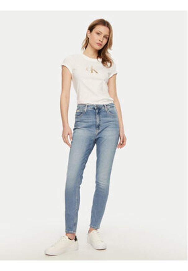 Calvin Klein Jeans T-Shirt Gradient J20J224982 Biały Slim Fit. Kolor: biały. Materiał: bawełna. Wzór: gradientowy