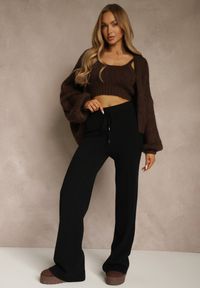 Renee - Czarne Spodnie Wide Leg High Waist z Dodatkiem Kaszmiru Nevalla. Okazja: na co dzień. Stan: podwyższony. Kolor: czarny. Materiał: kaszmir. Styl: casual, elegancki #1