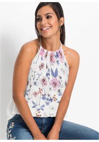 bonprix - Top bez rękawów z lejącej wiskozy. Typ kołnierza: dekolt halter. Kolor: biały. Materiał: wiskoza. Długość rękawa: bez rękawów. Sezon: lato #1