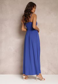 Renee - Granatowa Rozkloszowana Sukienka Maxi na Cienkich Ramiączkach z Rozporkiem Weslyn. Kolor: niebieski. Długość rękawa: na ramiączkach. Typ sukienki: rozkloszowane. Długość: maxi #5