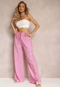 Renee - Różowe Szerokie Spodnie z Wiskozy i Gumką w Pasie Abyga. Kolor: różowy. Materiał: wiskoza #1