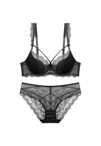 Intica - Komplet bielizny z usztywnianym biustonoszem z koronką Denisia. Kolor: czarny. Materiał: koronka. Wzór: koronka