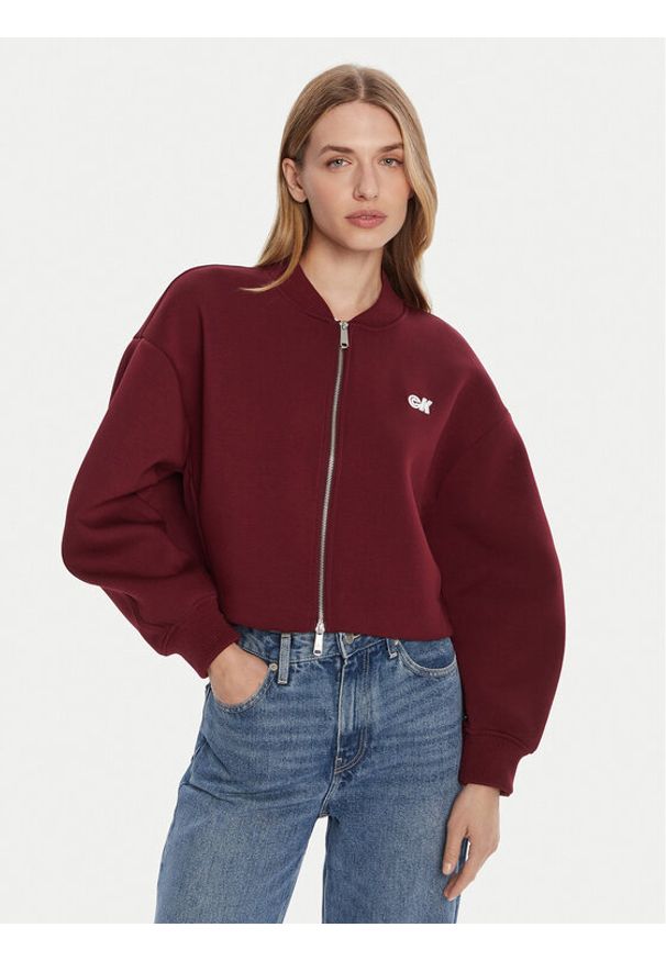 Calvin Klein Jeans Kurtka bomber LV047C524G Bordowy Oversize. Kolor: czerwony. Materiał: syntetyk