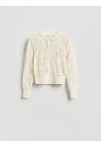 Reserved - Ażurowy kardigan - złamana biel. Materiał: dzianina, bawełna. Wzór: ażurowy. Styl: klasyczny #1