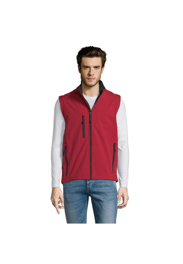 SOL'S - Męska Kamizelka Bez Rękawów Rallye Softshell. Kolor: czerwony. Materiał: softshell. Długość rękawa: bez rękawów. Sport: turystyka piesza