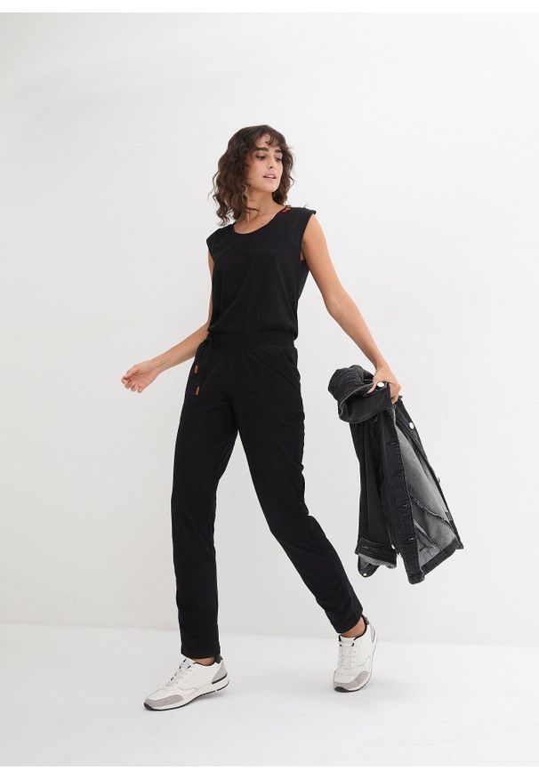 bonprix - Kombinezon z dżerseju, z mieszanki bawełny. Kolor: czarny. Materiał: jersey, bawełna