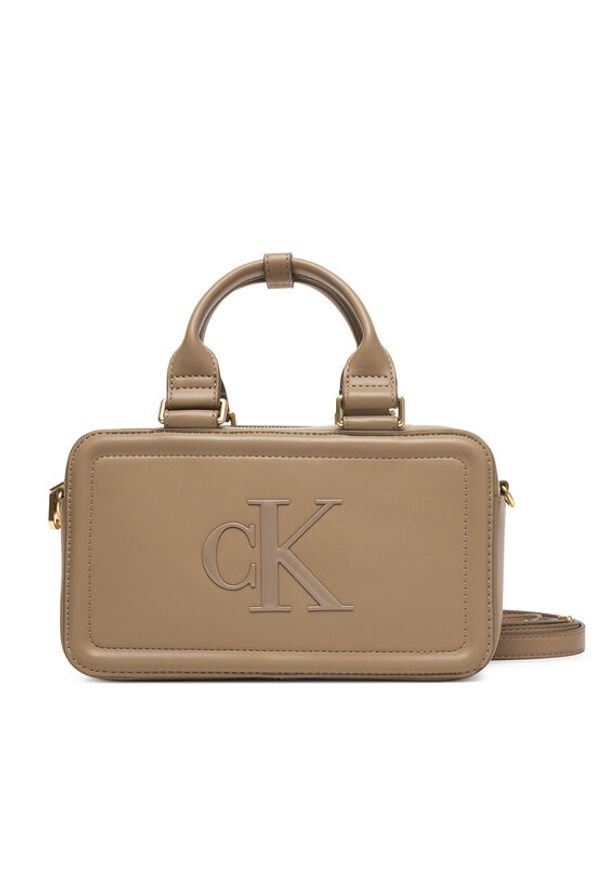 Calvin Klein Torebka Bold Ck Elongated Mini Tote LV04F3411G Beżowy. Kolor: beżowy. Materiał: skórzane