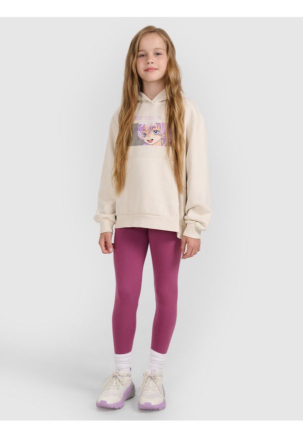 4f - 4F Legginsy dzianinowe dziewczęce - fioletowe 140 (9-10 lat). Okazja: na co dzień. Stan: podwyższony. Kolor: fioletowy. Materiał: dzianina. Wzór: ze splotem, gładki. Sezon: lato. Styl: sportowy, casual