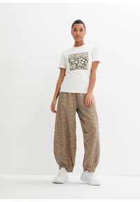 bonprix - Spodnie haremki z czystej bawełny. Kolor: zielony. Materiał: bawełna. Wzór: nadruk. Sezon: lato #3