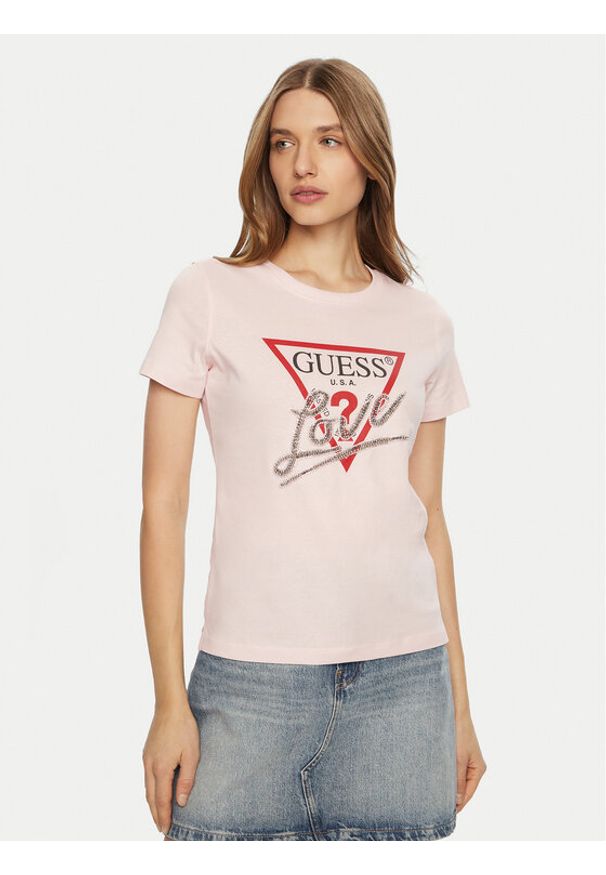 Guess T-Shirt W5RI10 I3Z14 Różowy Regular Fit. Kolor: różowy. Materiał: bawełna