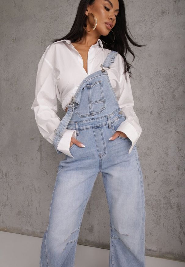 Renee - Niebieskie Jeansy Ogrodniczki z Nogawką Balloon z Bawełną Vimalliene. Okazja: na co dzień. Stan: podwyższony. Kolor: niebieski. Styl: casual, elegancki