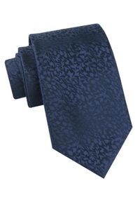 Klasyczny Krawat Męski - Chattier - Głęboki Granat, Drobne Listki. Kolor: niebieski. Materiał: tkanina. Styl: klasyczny